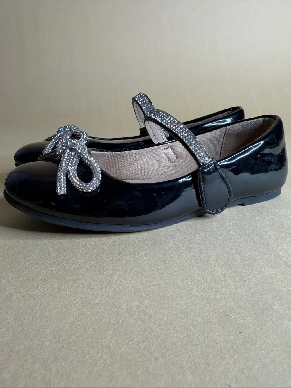 Girls Black Patent Bow Flats Size 12